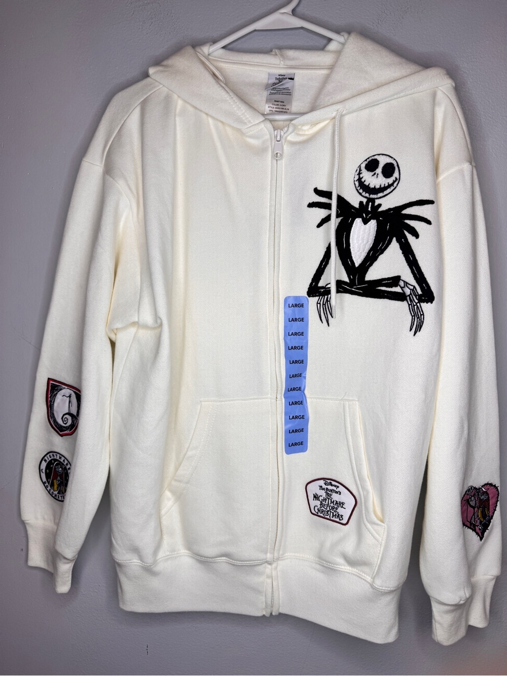 Disney The Nightmare Before Christmas Jack Skellington Zip Hoodie Ivory Size L